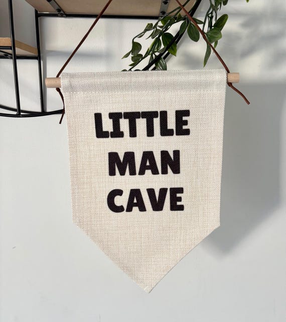 Little Man Cave, Wall Hanging Pennant, Children’s Door, Wall Sign, Room Decor, Nursery, Playroom, Childs Room, Bedroom Sign, Banner, Boys