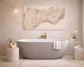 Impresión en lienzo floral 3D estilo bohemio en crema: estilo minimalista moderno en yeso