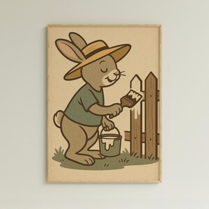 Vintage Bunny Wall Art | Cute Rabbit Illustration | Nursery Print | Retro Animal Poster | Digital Download