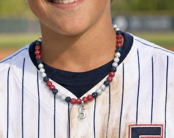Custom Baseball or Softball Necklace, Team Colors + Jersey Number, Non-Elastic Player or Team Gift