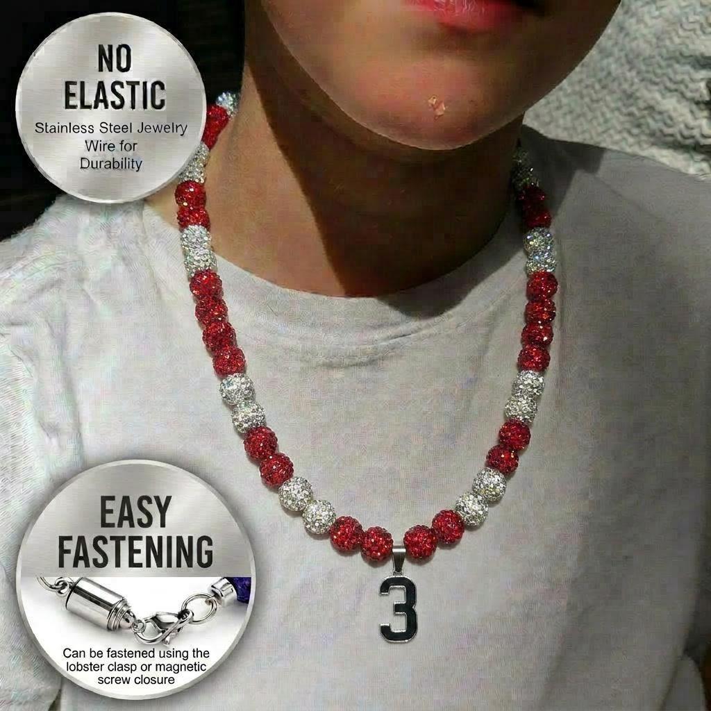 Baseball Softball Necklace in White and Red Optional Jersey Number…
