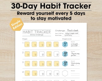 30-dagen gewoontetracker – eenvoudige editie | Afdrukbare gamified-uitdaging met beloningen