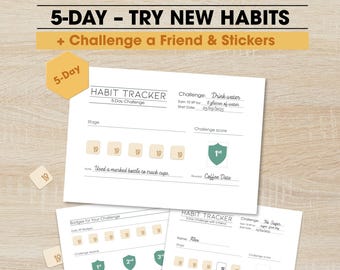 5-daagse gewoontetracker: afdrukbaar en digitaal | Uitdaging voor één en twee spelers | Leuke en gemakkelijke XP-stickers