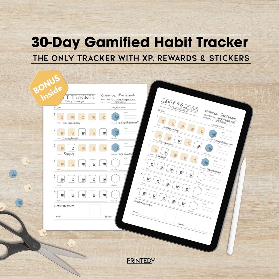 30-day Challenge Habit Tracker – Gamified Planner With XP, Rewards ...