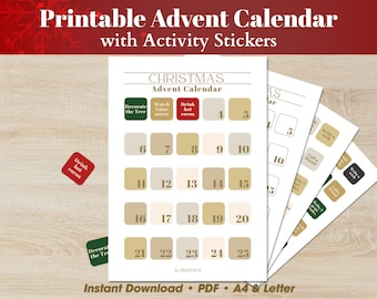Afdrukbaar kerstaftellen – afdrukbare adventskalender – 25 dagen vakantie met leuke stickers