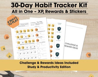 Study Habit Tracker: 30 dagen uitdaging met stickers (afdrukbaar en digitaal)