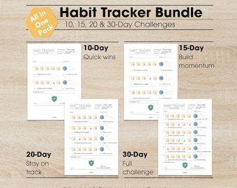 Gamified Habit Tracker-bundel: afdrukbaar en digitaal, XP-stickers (pdf)