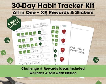 30 dagen wellness-uitdaging | Afdrukbare pdf met gamified Habit Tracker voor zelfzorg, beloningen en motivatie
