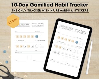 Afdrukbaar gamified Habit Tracker: ADHD-vriendelijke 10-daagse XP-planner (digitale kit)