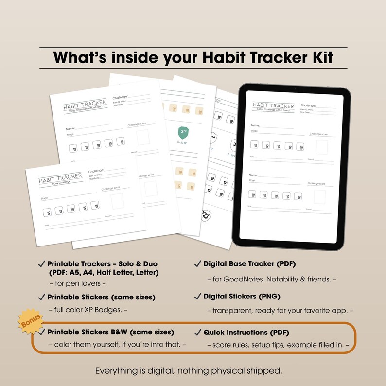 5-day Habit Tracker – Printable + Digital | Single + Two-player ...