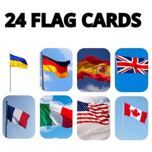 24 Printable Country Flags Flashcards | World Flags for Preschool | PDF Geography Cards | Visual Learning for Kids