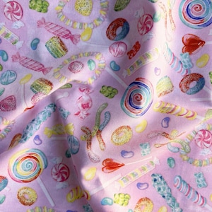 Pink Candy Children Fabric by the Yard Soft Glitter Cotton Quilting Textile Yardage Fun DIY Craft Material Colorful Birthday Party Decor