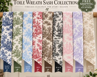 Toile Wreath Sash, Non Personalized Wreath Sash, French Country Door Decor, Cottage Style Wreath Bow, Front Door Accent, Multiple Colors