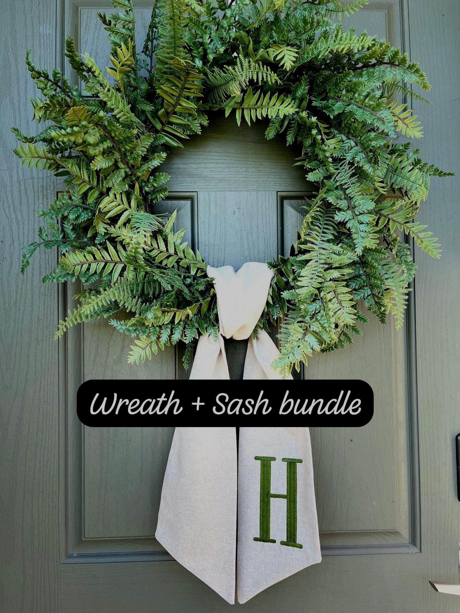 Faux Greenery Wreath With Personalized Monogram Sash Embroidered Initial Ribbon Custom Door Decor Entryway Accent Farmhouse Home Decoration - Custom Sash Only