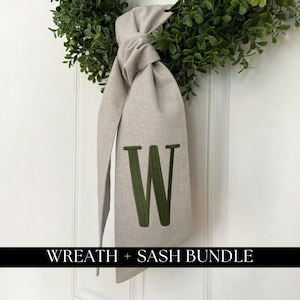 Monogrammed Wreath Sash For Front Door Personalized Wreath Ribbon Embroidered Door Sash Wreath Scarf Custom Home Decor Monogram Accent Gift