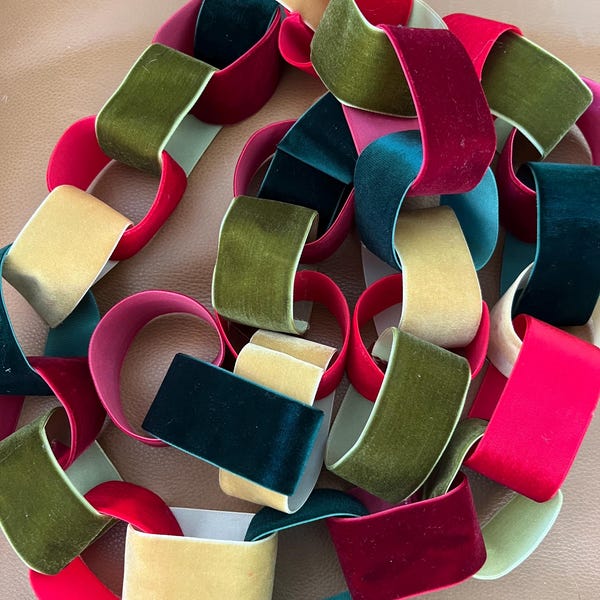 Velvet Ribbon Holiday Garland, 6.5ft Colorful Chain Decor