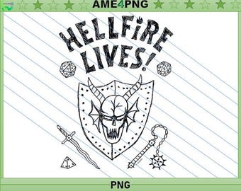 Hellfire Lives PNG, Skull Shield Dice Design, Gothic Gamer Shirt, Tabletop RPG, Digital Download