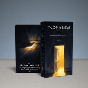 Può includere: Il cofanetto del mazzo oracolo The Gold in the Dark e una carta singola. La scatola mostra una porta che si apre su una luce dorata, intitolata The Gold in the Dark di Zara Grimm. La carta mostra un pavimento che si apre verso la luce, etichettata Gold, con il testo: Not everything you buried was ugly. Some of it was the best of you. 21.