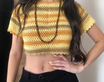 Pull crop top tricot - pull fait main – top court bohème
