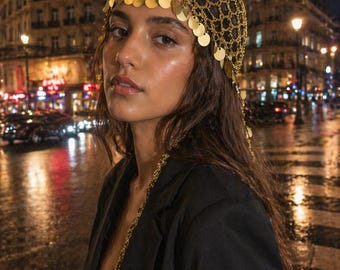 Bonnet filet bohème au crochet – Bijou de tête fait main – Accessoire cheveux été / festival