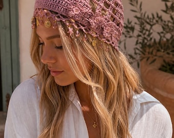 Bonnet häkeln bohème avec perles