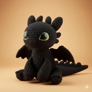Schema all&#39;uncinetto per il drago nero senza denti - Amigurumi Furia Buia - Download istantaneo in PDF digitale - Peluche ispirato a Dragon Trainer