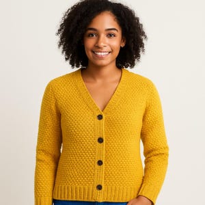 Digital Download Adult V-Neck Crochet Cardigan Pattern PDF | Easy Step-by-Step Instructions for Button-Front Sweater | Size XS to 5XL |
