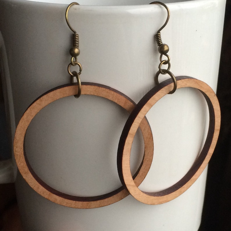 Wood Hoop Earrings Cherry Laser Cut Earrings Cherry Wood Hoops Etsy