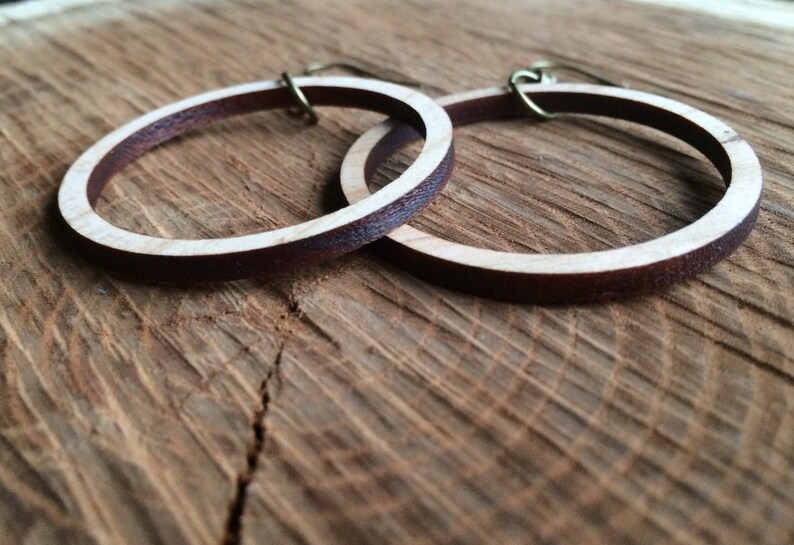Wood Hoop Earrings Cherry Laser Cut Earrings Cherry Wood Hoops Etsy