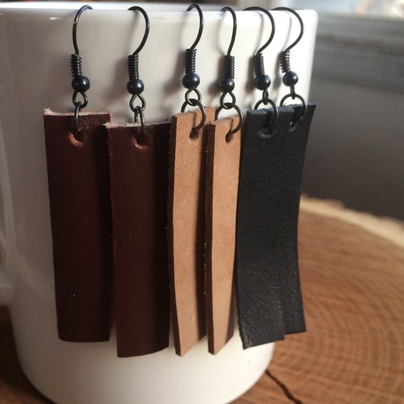 Leather Dangle Earrings Leather Earrings HGTV Leather Bar Inspired Earrings Leather Bar Earrings