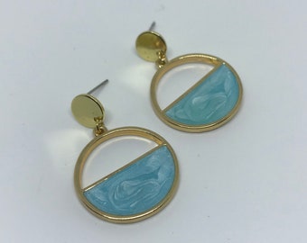 Teal Swirl Acrylic Enamel Dangle Drop Earring Minimalist earring Teal & Gold Dangle Earring