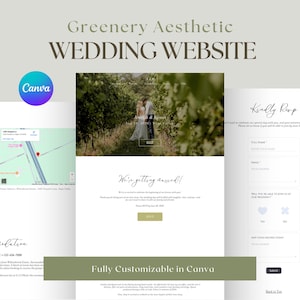 Custom Wedding Website Template for Couples | Greenery Aesthetic Wedding Website | Calligraphy Wedding Invitation | One Page Website