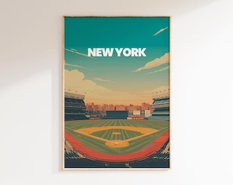 Impresión artística del Yankee Stadium: Ilustración minimalista de béisbol en tonos pastel