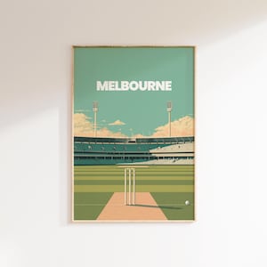 Väggkonst för Melbourne Cricket | Minimalistisk pastellfärgad Australiensisk stadiontryck, MCG-sportaffisch