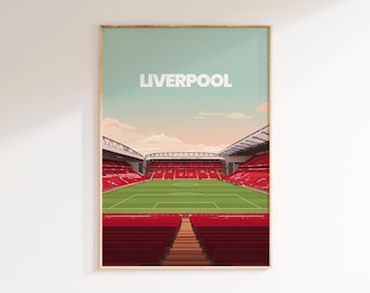 Anfield Liverpool Wall Art | Soccer Stadium Print, Minimalist Pastel Illustration, Football Fan Poster