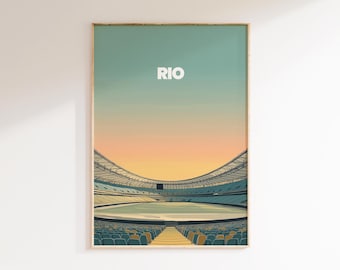 Art mural Rio Stadium Maracanã | Affiche de football du Brésil, illustration pastel minimaliste, impression de fan de football