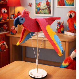 Red Macaw Motion Toy: Realistic Flapping Wings, Handcrafted Foam Parrot Puppet