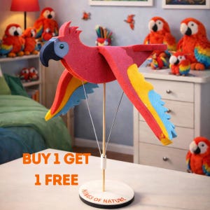 Red Macaw Motion Toy: Realistic Flapping Wings, Handcrafted Foam Parrot Puppet