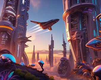 Futuristic City Cityscape Wall Art | Sci-Fi Neon Print | Instant Digital Poster | Digital Download