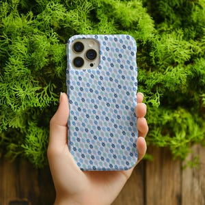 Scandinavian Blue Leaves Phone Case, Tough Phone Cases, Protective Phone Cover, Botanical Design, Modern Leaf Print, Gift for Nature Lover,