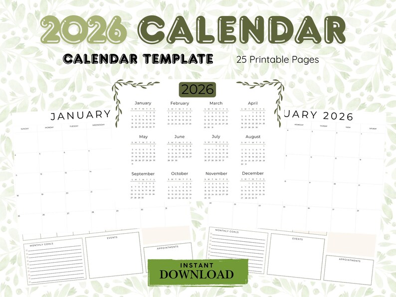 2026 Monthly Planner Template | Editable Canva Calendar (digital ...