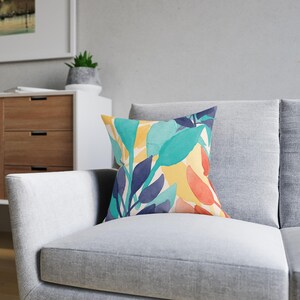 Folia Square Pillow - Vibrant Botanical Pillow, Colorful Home Decor, Cozy Couch Cushion, Modern Accent Pillow for Living Room, Gift for Her