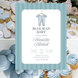Blue Jean Baby Shower Invitation | Template Editable Canva Invite | Denim Baby Shower | Baby Boy or Girl