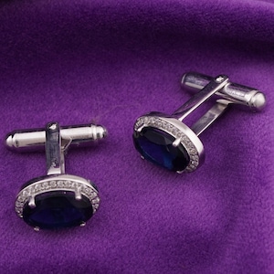 Men’s Blue Sapphire Cufflinks – Sterling Silver Wedding & Anniversary Jewelry.