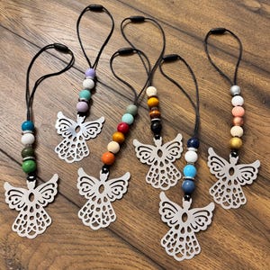 Car Charm. Rear View Mirror Angel Charm. Wood Beaded Angel Car Charm. Angel Charm for Car Mirror. Guardian Angel Car Charm. Spiritual Charm.