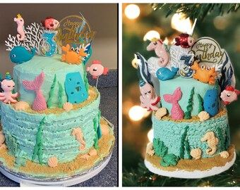 SEMI-FLAT BIRTHDAY Cake ornament, multi tiered cake, semi-flat polymer clay ornaments