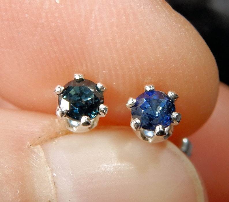 Tiny Dark Blue Sapphires in Sterling Silver the Birthstone Etsy