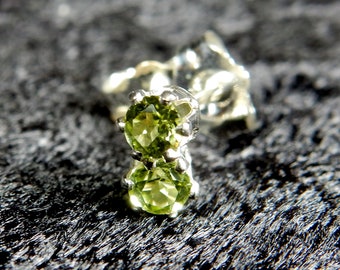 Tiny apple green peridot in sterling silver ear studs or posts - the birthstone for August