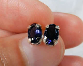 Dark purples and blues iolite in sterling silver earring stud posts