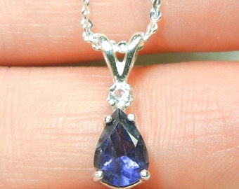 Sterling silver pendant - Iolite with a white topaz accent